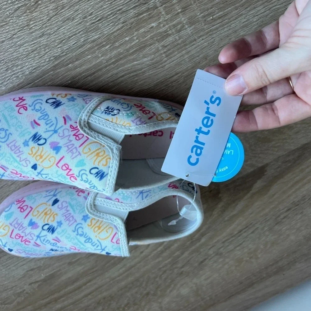 Carter's Nettie Toddler Shoes Slip On Words White Size 11‎ Kids Comfortable